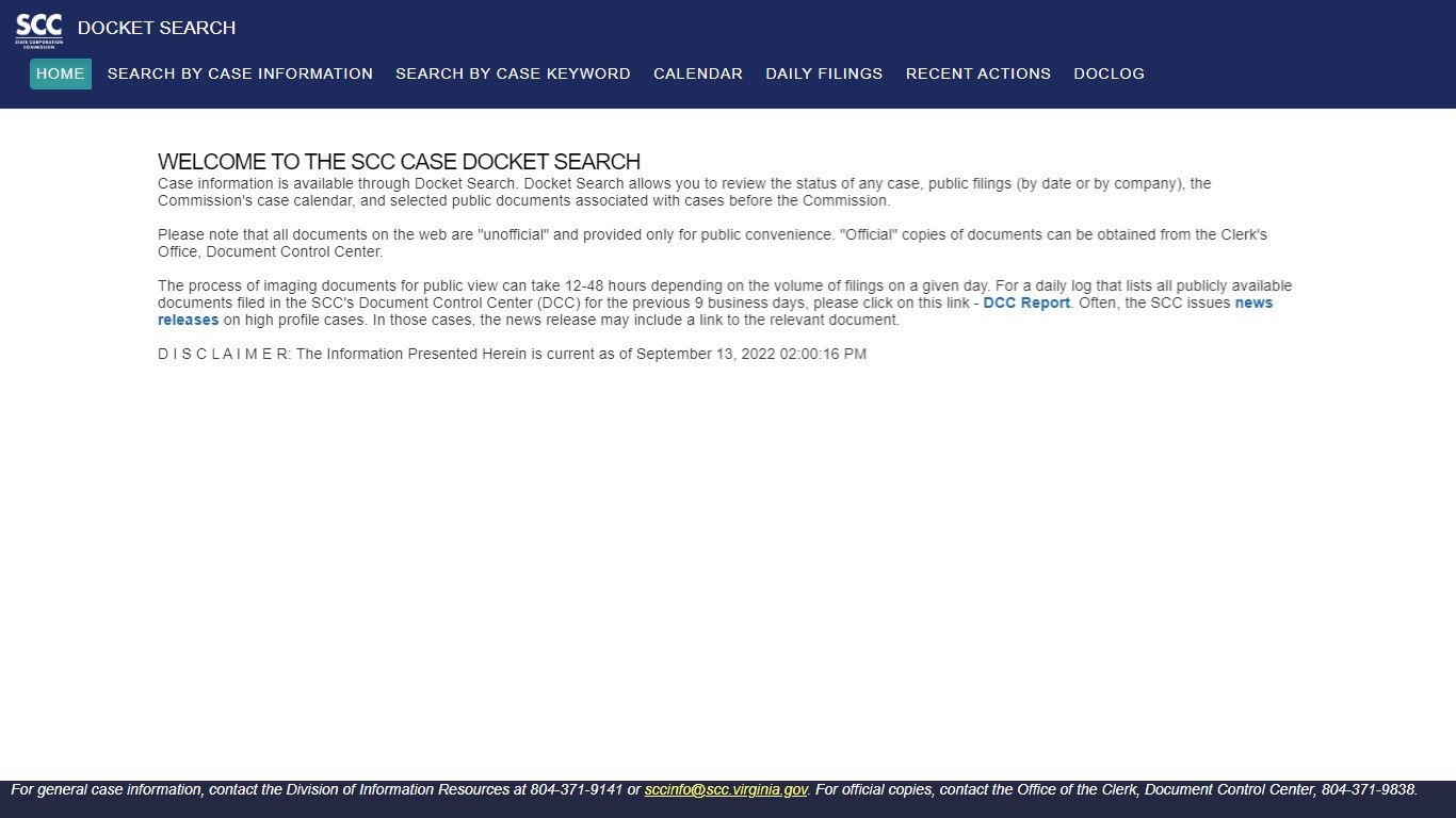 SCC DocketSearch - State Corporation Commission