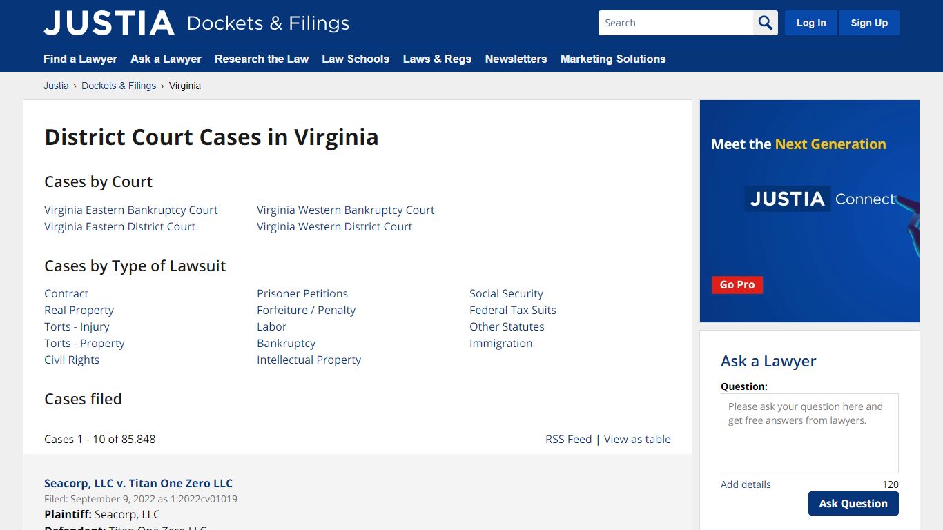 Cases, Dockets and Filings in Virginia | Justia Dockets & Filings